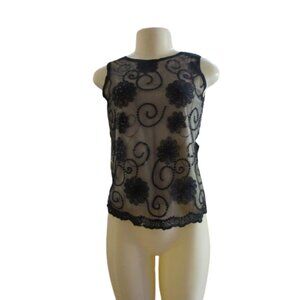 Vintage 90s New w Tags, Joseph Sleeveless Sheer Mess Floral Blouse Small
